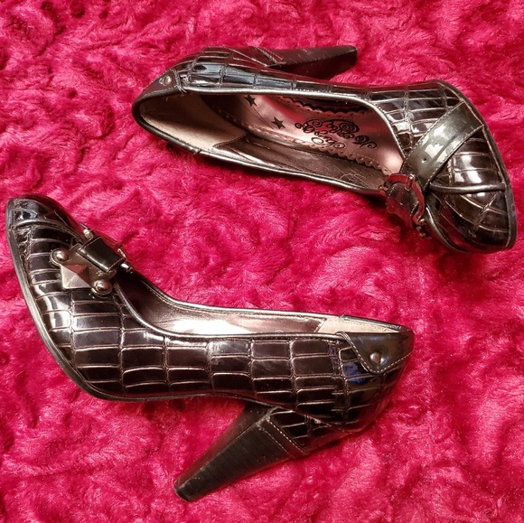 NAUGHTY MONKEY BLACK MOC CROC SHINY BUCKLE PUMPS - Picture 4 of 8